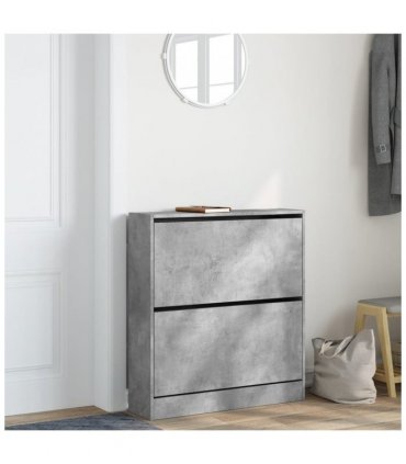 vidaXL Shoe Cabinet Concrete Grey 80x21x87.5 cm Engineered Wood — Size: 80 x 21 x 87.5 cm