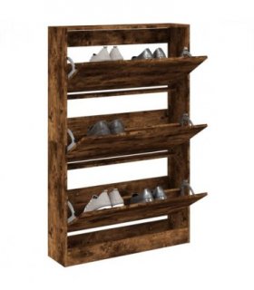 vidaXL Shoe Cabinet Smoked Oak 80x21x125.5 cm Engineered Wood — Size: 80 x 21 x 125.5 cm