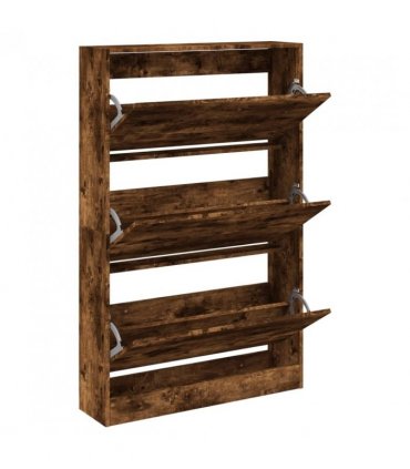 vidaXL Shoe Cabinet Smoked Oak 80x21x125.5 cm Engineered Wood — Size: 80 x 21 x 125.5 cm
