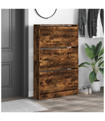 vidaXL Shoe Cabinet Smoked Oak 80x21x125.5 cm Engineered Wood — Size: 80 x 21 x 125.5 cm