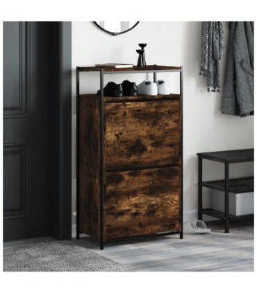 vidaXL Shoe Cabinet Smoked Oak 60x34x112 Engineered Wood