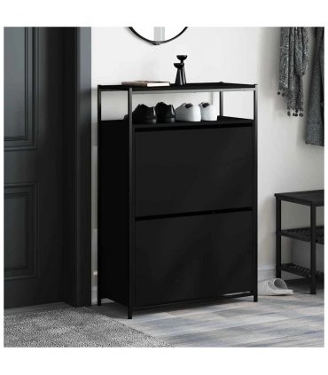 vidaXL Shoe Cabinet | Black | Engineered Wood | Compact | Shoe Cabinet