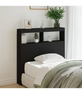 vidaXL Headboard Cabinet with LED Black 100x17x102 cm — Size: 100 x 17 x 102 cm