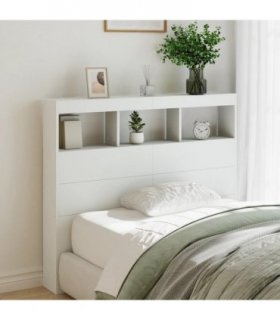 vidaXL Headboard Cabinet with LED White 120x17x102 cm — Size: 120 x 17 x 102 cm