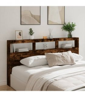 vidaXL Headboard Cabinet with LED Smoked Oak 200x17x102 cm — Size: 200 x 17 x 102 cm