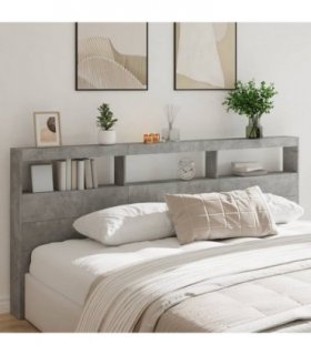 vidaXL Headboard Cabinet with LED Concrete Grey 220x17x102 cm — Size: 220 x 17 x 102 cm