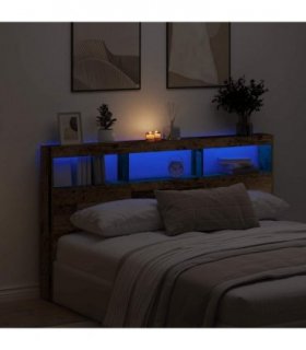 vidaXL Headboard Cabinet with LED Old Wood 180x17x102 cm — Size: 180 x 17 x 102 cm
