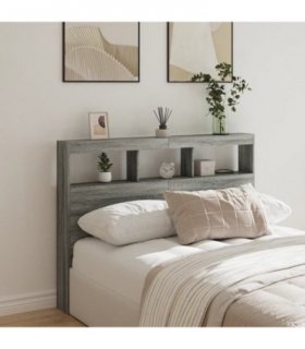 vidaXL Headboard Cabinet with LED Grey Sonoma 140x17x102 cm — Size: 140 x 17 x 102 cm