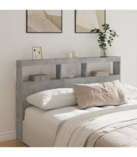 vidaXL Headboard Cabinet with LED Concrete Grey 160x17x102 cm — Size: 160 x 17 x 102 cm