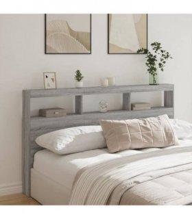 vidaXL Headboard Cabinet with LED Grey Sonoma 180x17x102 cm — Size: 180 x 17 x 102 cm