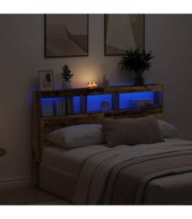 vidaXL Headboard Cabinet with LED Old Wood 160x17x102 cm — Size: 160 x 17 x 102 cm