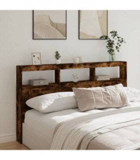 vidaXL Headboard Cabinet with LED Smoked Oak 180x17x102 cm — Size: 180 x 17 x 102 cm