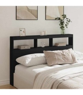 vidaXL Headboard Cabinet with LED Black 160x17x102 cm — Size: 160 x 17 x 102 cm