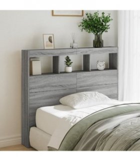 vidaXL Headboard Cabinet with LED Grey Sonoma 120x17x102 cm — Size: 120 x 17 x 102 cm
