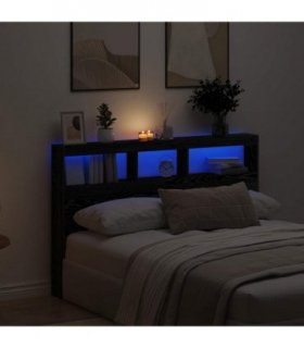 vidaXL Headboard Cabinet with LED Black Oak 160x17x102 cm — Size: 160 x 17 x 102 cm