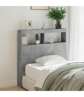 vidaXL Headboard Cabinet with LED Concrete Grey 100x17x102 cm — Size: 100 x 17 x 102 cm
