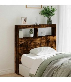 vidaXL Headboard Cabinet with LED Smoked Oak 100x17x102 cm — Size: 100 x 17 x 102 cm