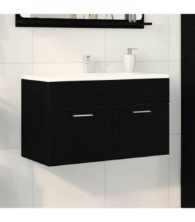 vidaXL Sink cabinet with Storage with Door Black Oak Engineered Wood — Size: 90 x 38.5 x 46 cm