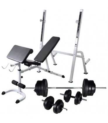 vidaXL Workout Bench with Weight Rack, Barbell and Dumbbell Set 60.5kg