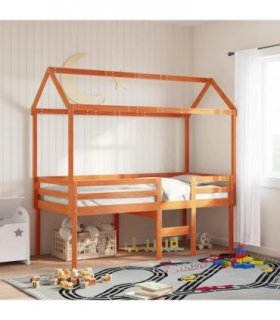 vidaXL Kids' Bed Roof Wax Brown 207x95.5x159 cm Solid Wood Pine — Size: 207 x 95.5 x 159 cm