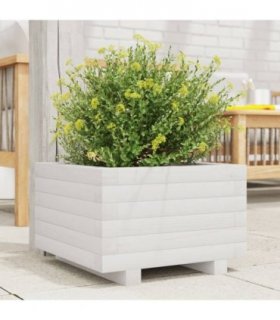 vidaXL Garden Planter White 40x40x26.5 cm Solid Wood Pine — Size: 40 x 40 x 26.5 cm