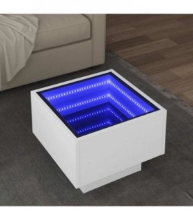 vidaXL Side Table with LED White 40x40x30 cm Engineered Wood — Size: 40 x 40 x 30 cm