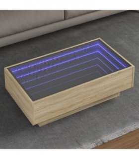 vidaXL Coffee Table with LED Sonoma Oak 90x50x30 cm Engineered Wood — Size: 90 x 50 x 30 cm