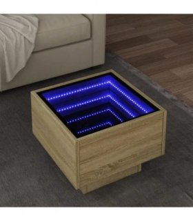 vidaXL Side Table with LED Sonoma Oak 40x40x30 cm Engineered Wood — Size: 40 x 40 x 30 cm