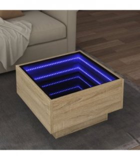 vidaXL Coffee Table with LED Sonoma Oak 50x50x30 cm Engineered Wood — Size: 50 x 50 x 30 cm