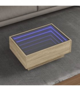 vidaXL Coffee Table with LED Sonoma Oak 70x50x30 cm Engineered Wood — Size: 70 x 50 x 30 cm