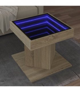 vidaXL Coffee Table with LED Sonoma Oak 50x50x45 cm Engineered Wood — V0672050455