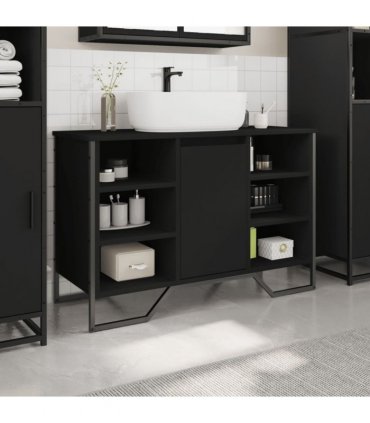 vidaXL Bathroom Sink Cabinet Black 91x35x60 cm Engineered Wood