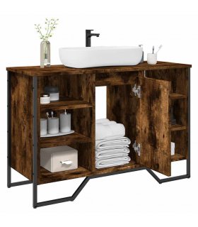 vidaXL Bathroom Sink Cabinet Smoked Oak 91x35x60 cm Engineered Wood — V0672050780
