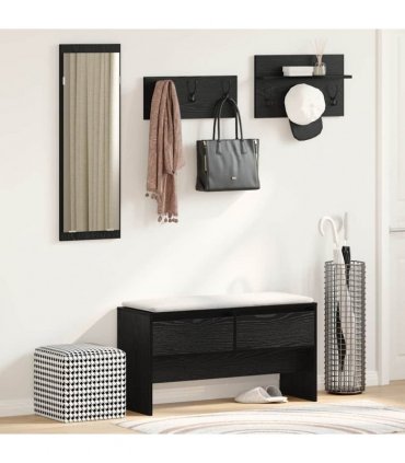 vidaXL Hallway Furniture Set 4 pcs Black Oak Engineered Wood — Colour: Old wood