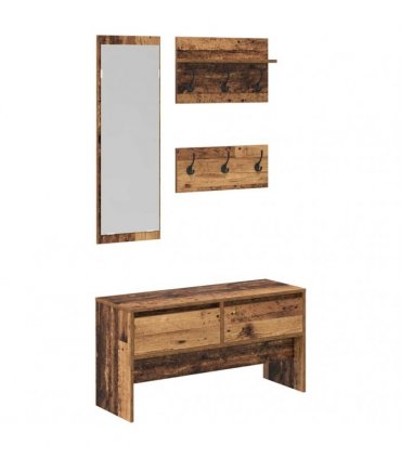 vidaXL Hallway Furniture Set with Shelf 4 pcs Old Wood Engineered Wood — Colour: Artisan oak