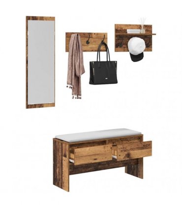vidaXL Hallway Furniture Set with Shelf 4 pcs Old Wood Engineered Wood — Colour: Artisan oak