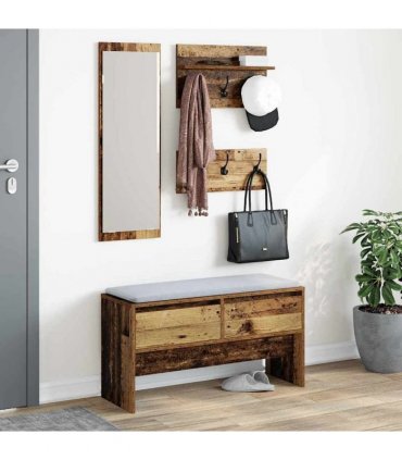 vidaXL Hallway Furniture Set with Shelf 4 pcs Old Wood Engineered Wood — Colour: Artisan oak