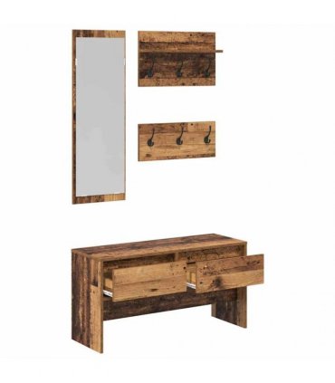 vidaXL Hallway Furniture Set with Shelf 4 pcs Old Wood Engineered Wood — Colour: Artisan oak
