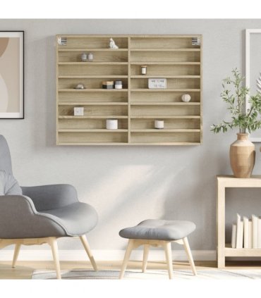 vidaXL Vitrine Cabinet Sonoma Oak 100x8.5x75 cm Engineered Wood — Size: 100 x 8.5 x 75 cm