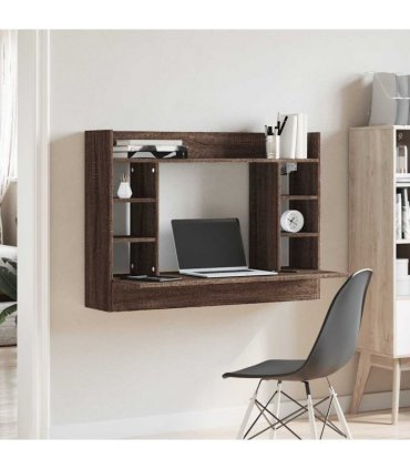 vidaXL Wall-Mounted Desk Brown Oak 105x48x75 cm Engineered Wood