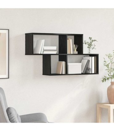 vidaXL Wall Shelf with Shelf Wall-mounted Black Engineered Wood — Colour: Black oak