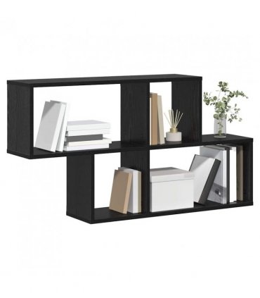 vidaXL Wall Shelf with Shelf Wall-mounted Black Engineered Wood — Colour: Black oak