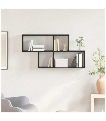 vidaXL Wall Shelf with Shelf Wall-mounted Black Engineered Wood — Colour: Black oak