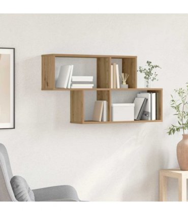 vidaXL Wall Shelf with Shelf Wall-mounted Brown Engineered Wood — Colour: Artisan oak