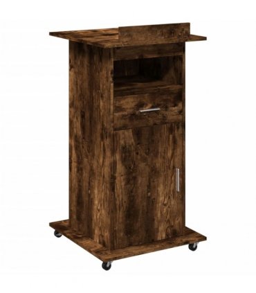 vidaXL Lectern with Wheels & Drawer Smoked Oak 55x55x107 cm Engineered Wood