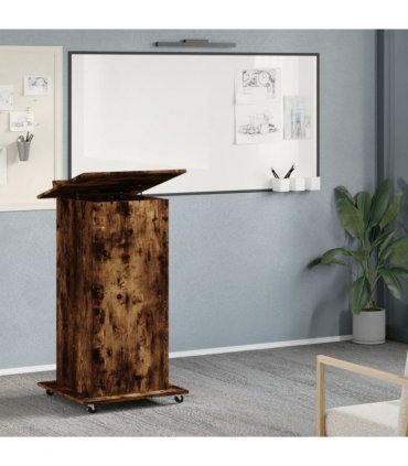 vidaXL Lectern with Wheels & Drawer Smoked Oak 55x55x107 cm Engineered Wood