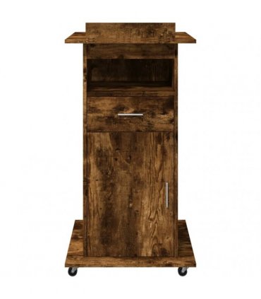 vidaXL Lectern with Wheels & Drawer Smoked Oak 55x55x107 cm Engineered Wood