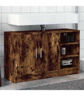 vidaXL Sink Cabinet Smoked Oak 90x29x55 cm Engineered Wood — Size: 90 x 29 x 55 cm