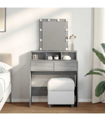 vidaXL Dressing Table with LED Grey Sonoma 80x41x144.5 cm