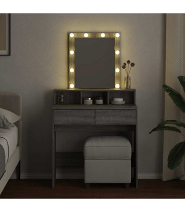 vidaXL Dressing Table with LED Grey Sonoma 80x41x144.5 cm